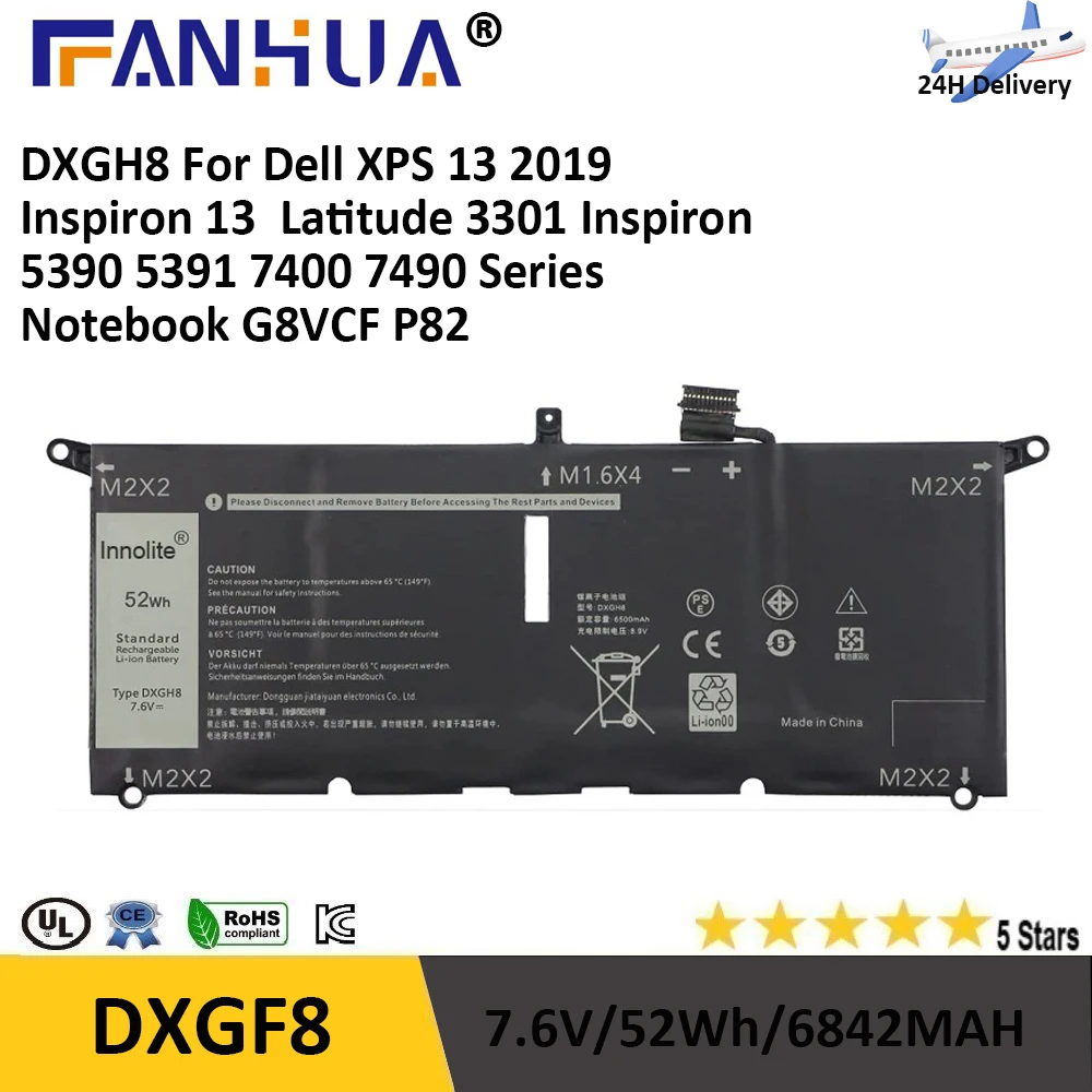 Сменный аккумулятор для ноутбука 52Wh DXGH8, для Dell XPS 13 9370 9380 7390 2019 Inspiron 13 7000 7390 7391 2 в 1 5390 5391 14 7400