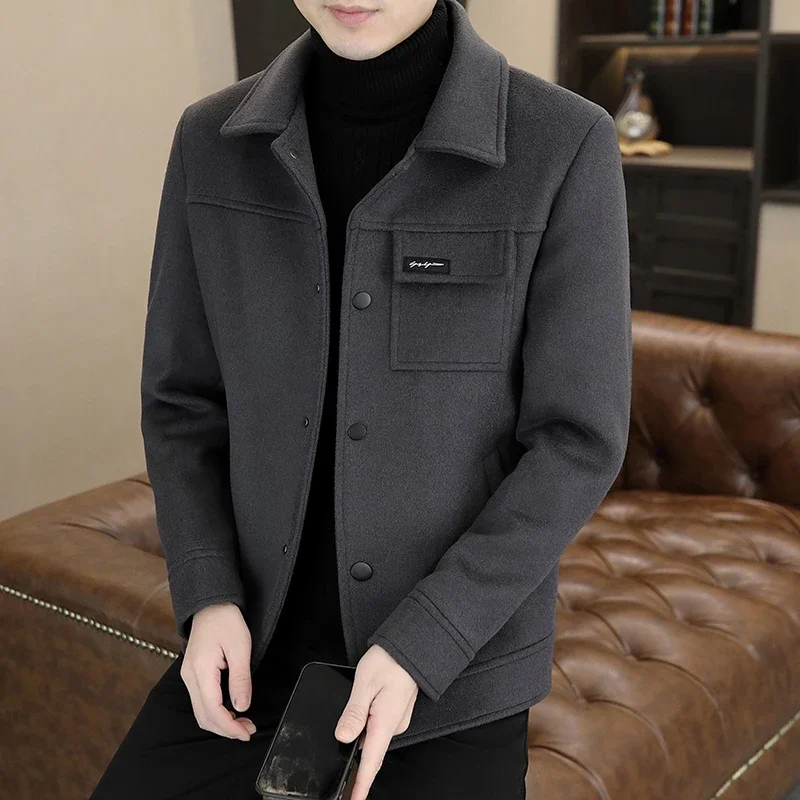High Quality Solid Color Woolen Jacket for Men Thickened and Warm