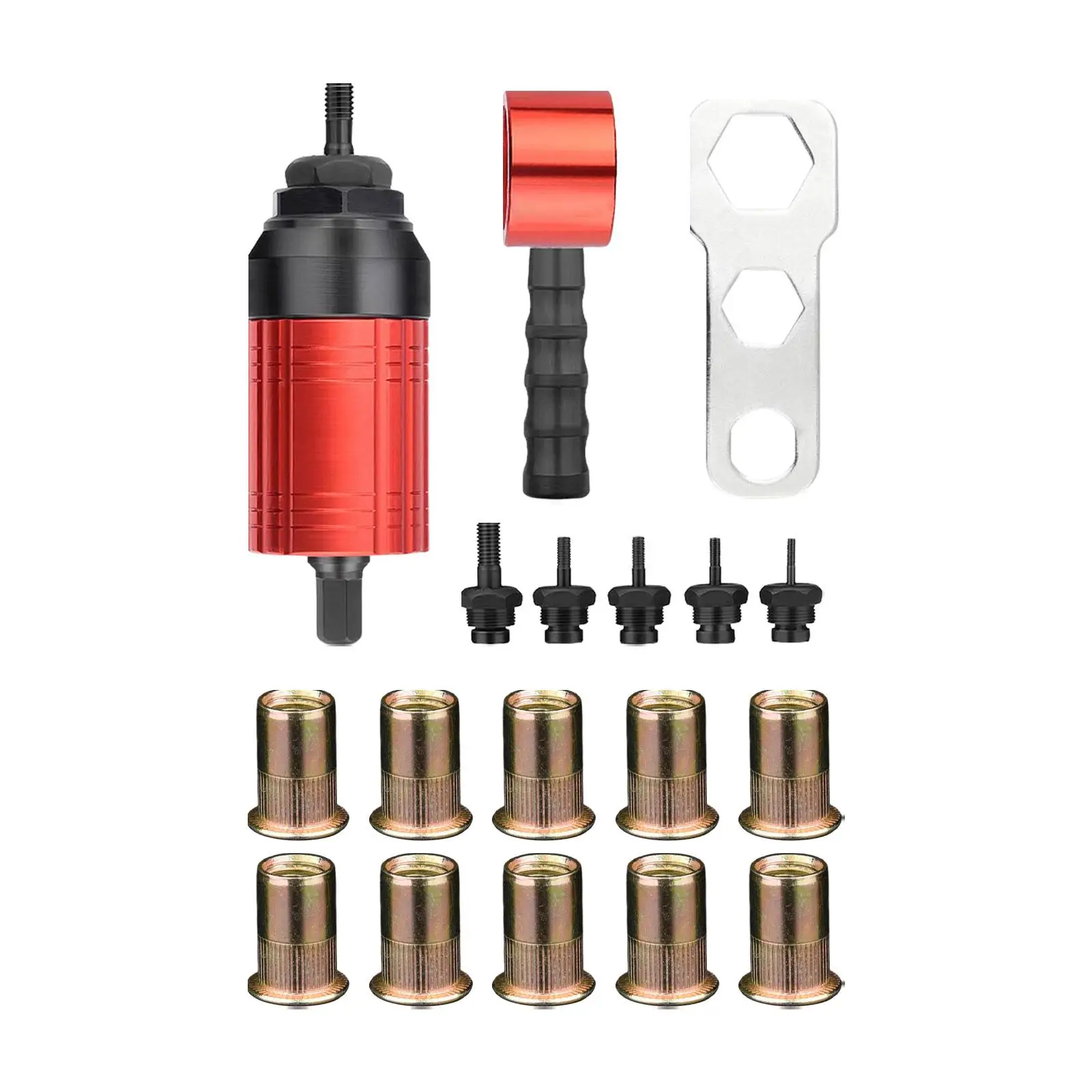 Rivet Nut Drill Adaptor Attachment with 10 Rivet Nuts Nut Tool for Repair Architecture Electrical Appliance Car Furniture