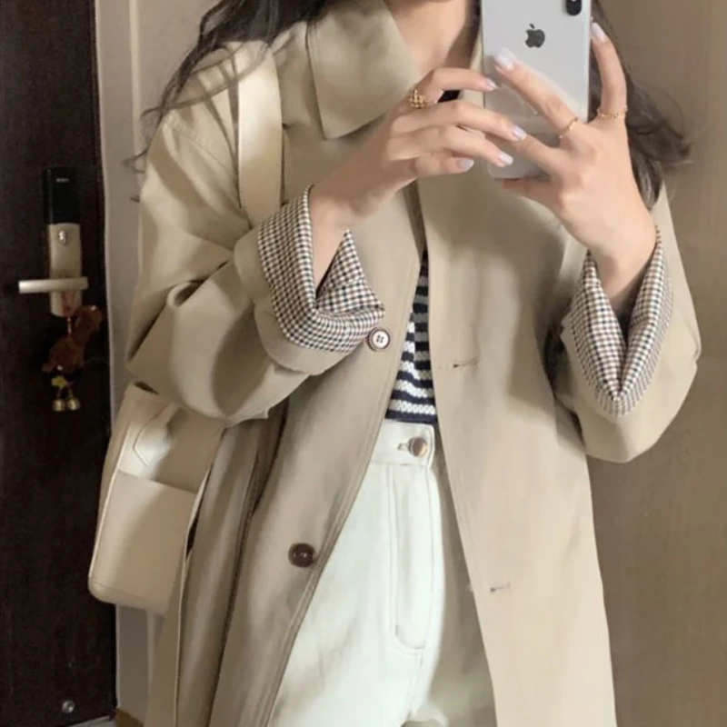 Turn-down Collar Trench Women New Korean Style Autumn Students Coats All-match Long Single Breasted Comfortable Chic Fashion