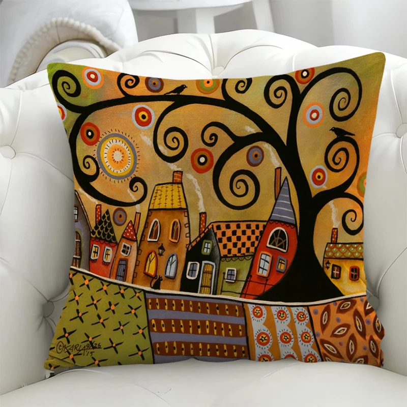 

Cushions Retro Rural Color Cities Sofa Pillow Cover Cushion Double-sided Printing 40x40 Modern Couch Pillows Bedroom Car 45x45cm