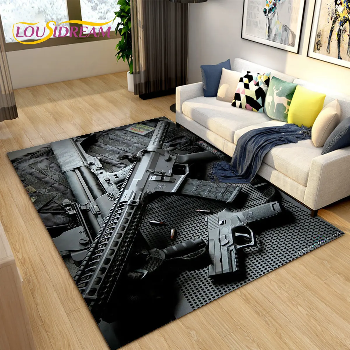 3D Rifle Pistol Revolver Gun Cartoon Area Rug,Carpet Rug for Living