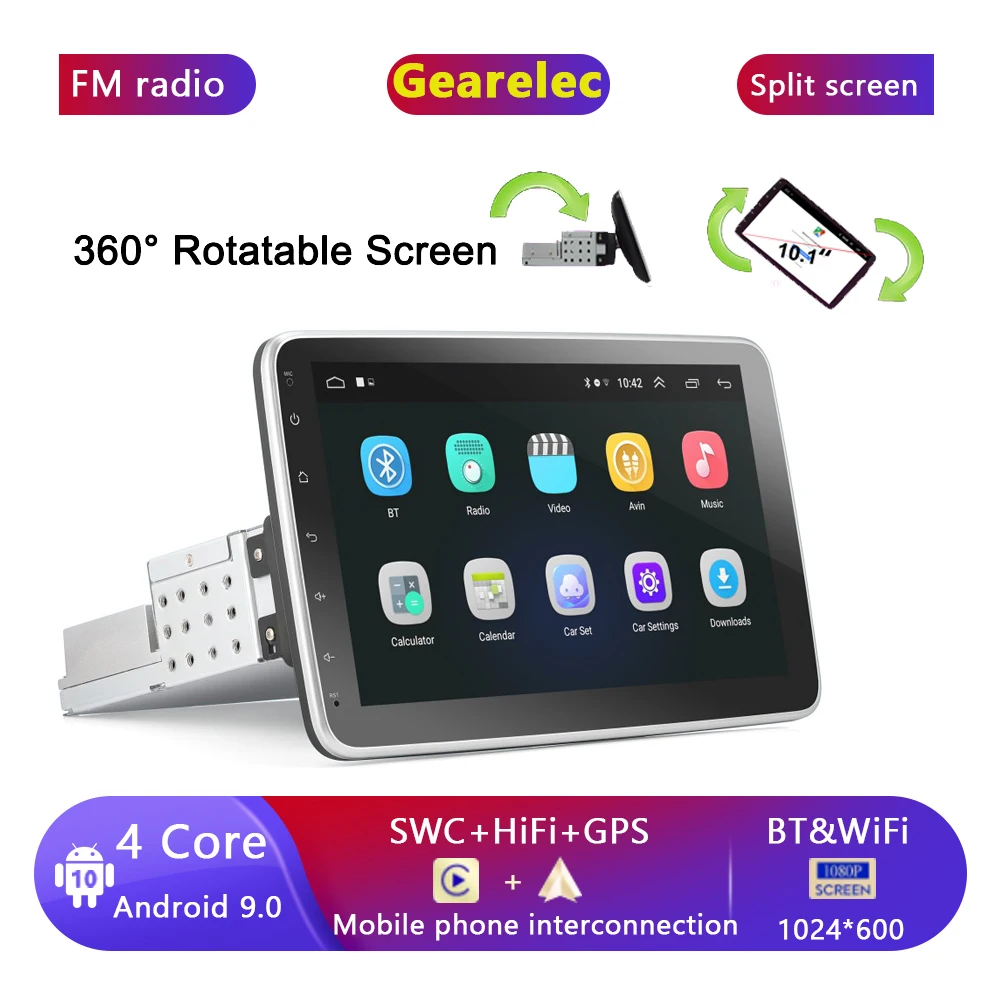 1 DIN Car Multimedia Video Player Android 9.0 Quad Core WiFi GPS Bluetooth FM Radio With 9 Inch 360°Rotatable Touch Screen | Автомобили и