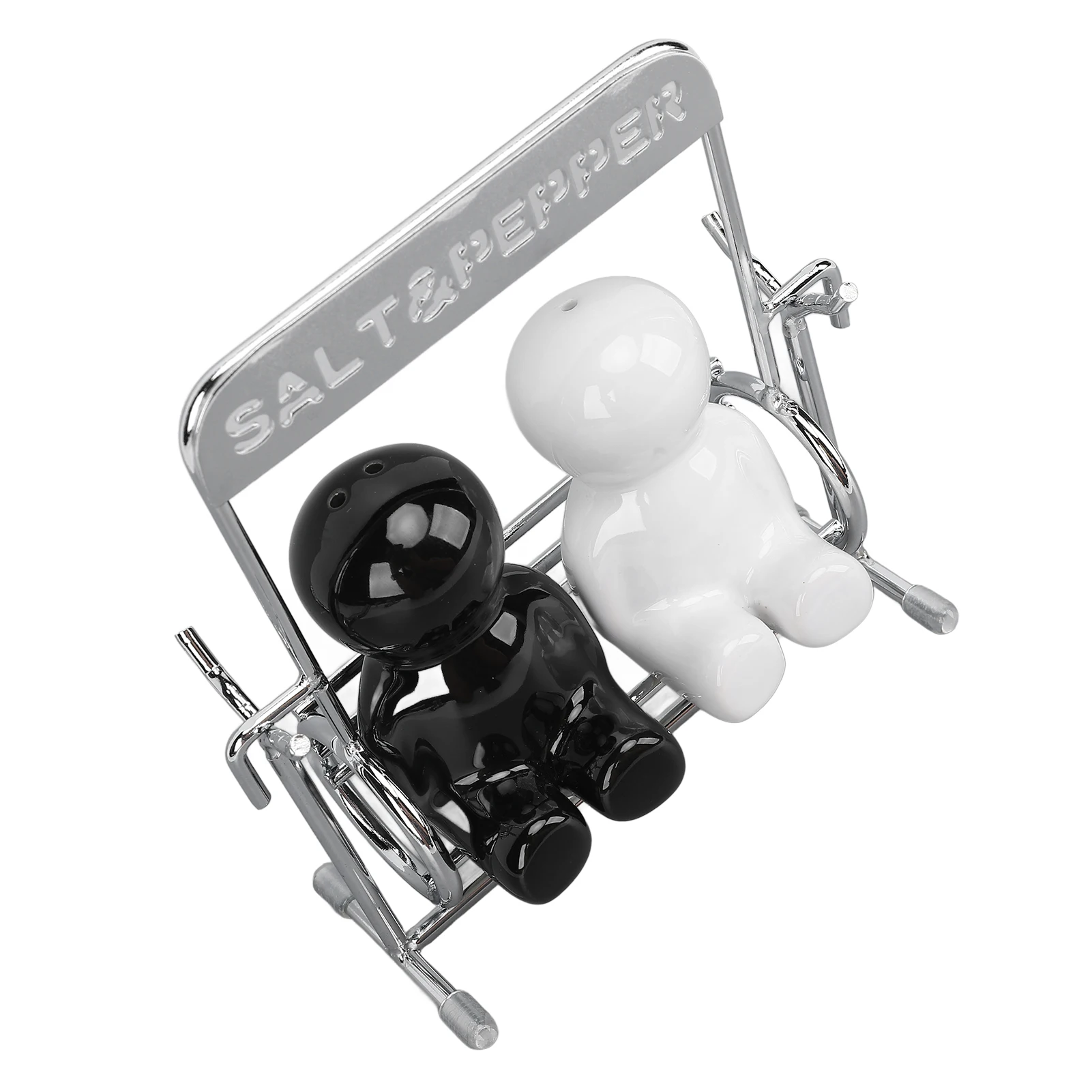 2Pcs Ceramic Spice Shaker Set Kitchen Cute Swing Figure Salt and Pepper Dispensers Black White