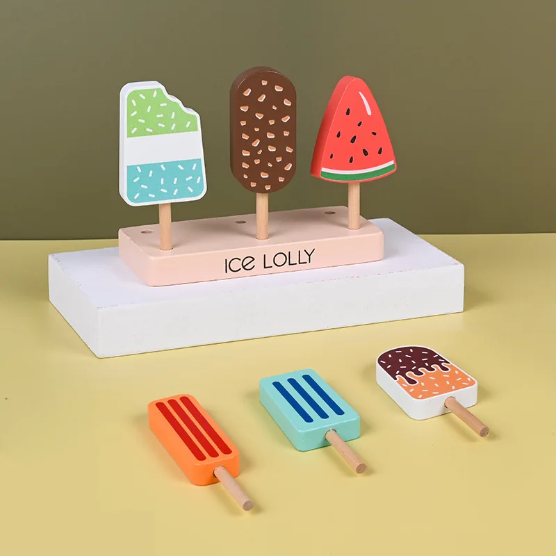 Wooden Montessori Ice Cream Toys Toddlers Pretend Play Simulation Food Game Kitchen Accessories Toys for 3 4 5 Year Old 2