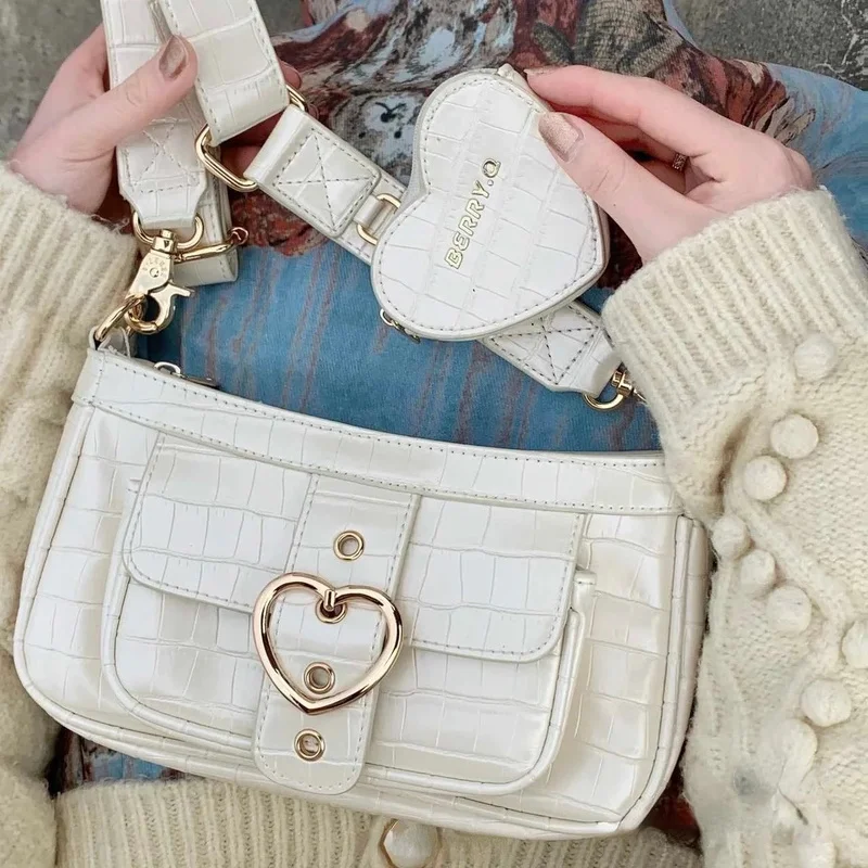 Xiuya Sweet Cute Heart Bag For Women Japanese Preppy Style JK Lolita Shoulder Bag Kawaii Female Candy Color Handbags Pouch 2022