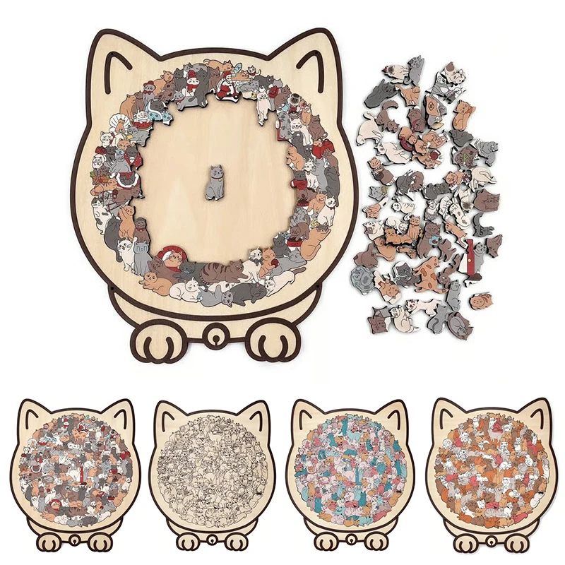 135-Piece Morandi Color Cat-Shaped Wooden Jigsaw Puzzle Irregular Cats Shaped Animal Pieces For Home Decor & Party Games Gifts