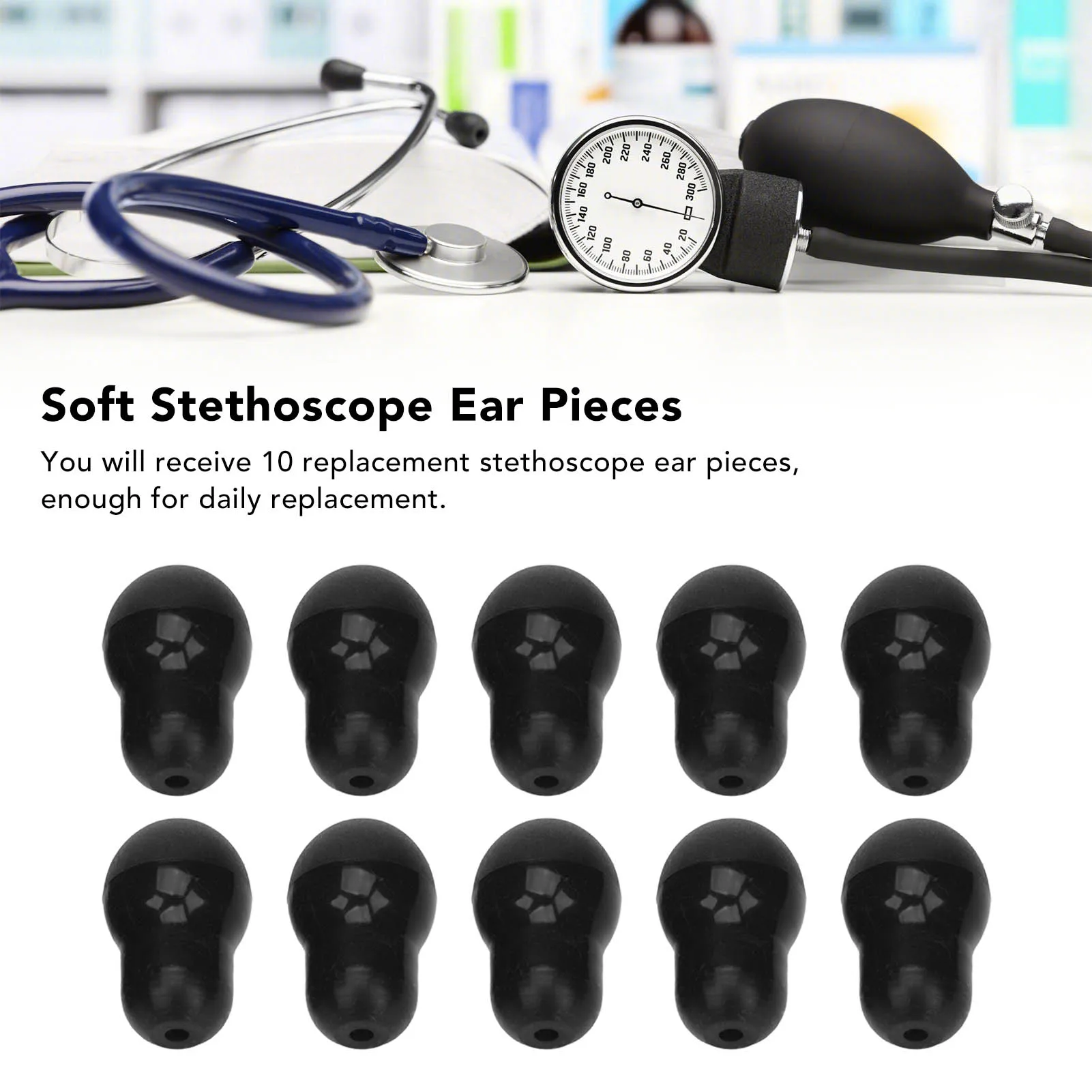 10Pcs Stethoscope Accessories Stethoscope Ear Tips Universal Replacement 2.5mm Silicone Stethoscope Earplugs for 5mm Ear Hooks 2