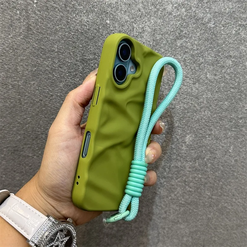 Stylish Pleated Lanyard Cover with Bracelet - Slim Silicone Soft Case in Solid Colors