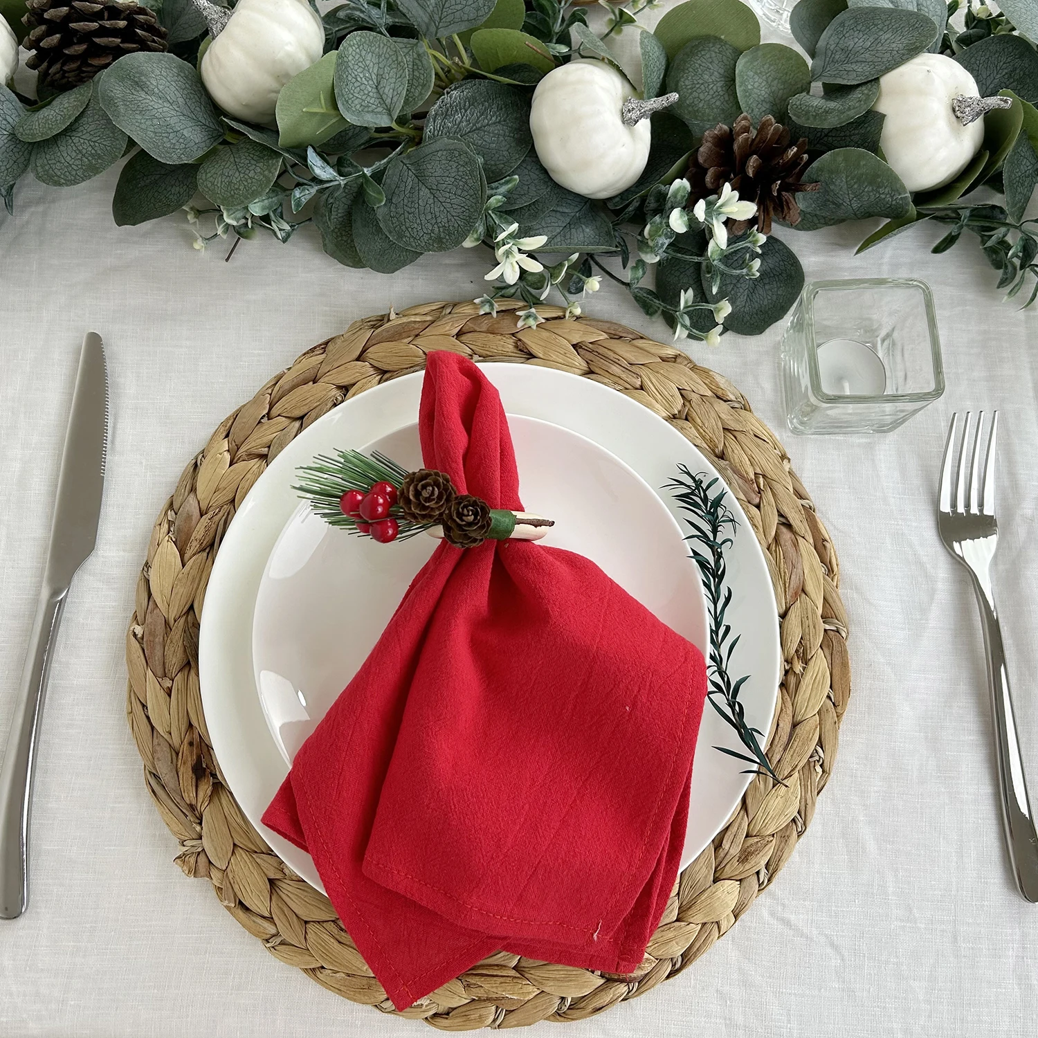 4PC 30X45CM Christmas Cloth Napkins Cotton Fabric Dinner Kitchen Green Tea Towels Table Design Mat Wedding Decoration