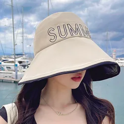 Empty Cotton Letter Embroidery Fisherman Hat for Women Outdoor Fishing Cap Casual Panama Bucket Cap Women’s Sunscreen Sun Cap