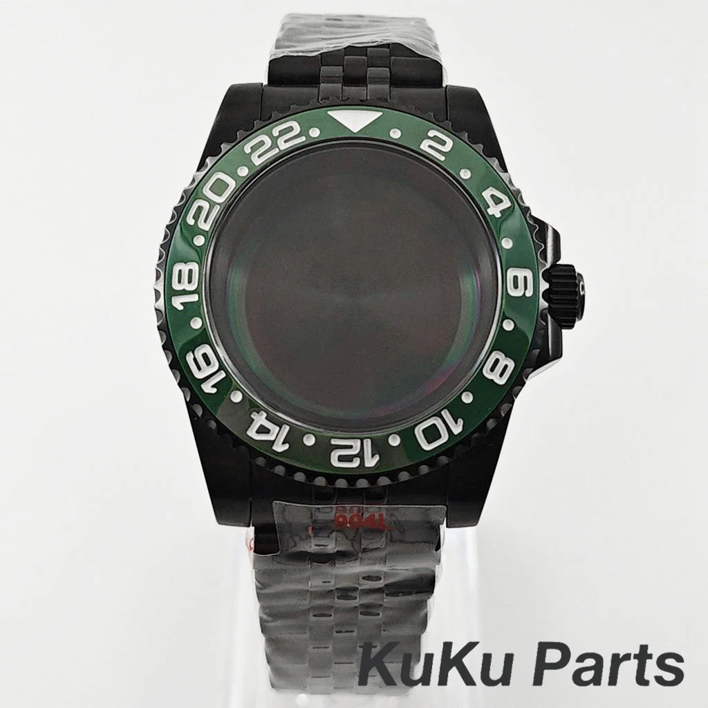 Black Purple GMT Bezel Watch Case with PVD Black Jubilee Bracelet and Sapphire Crystal