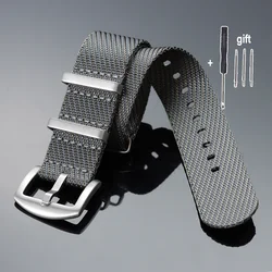 Enhanced Premium Ribbed Nylon Watch Band - Army Green Sport Fabric Bracelet - 18mm (Grey)