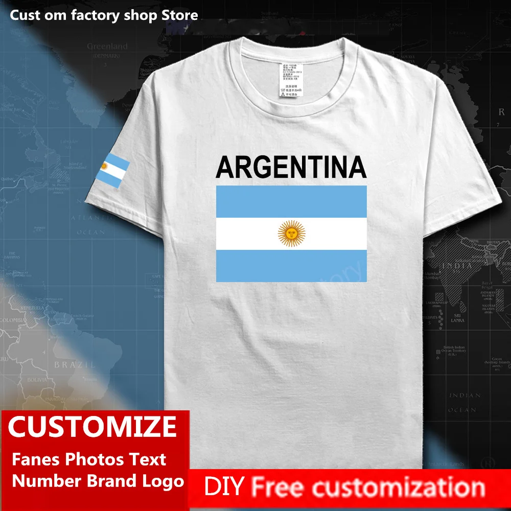 Maglietta Bandiera Argentina Fai Da Te Personalizzato Jersey Fan Nome Numero Marchio Logo T-Shirt In Cotone Uomo Donna T-Shirt Sportiva Casual Allenta
