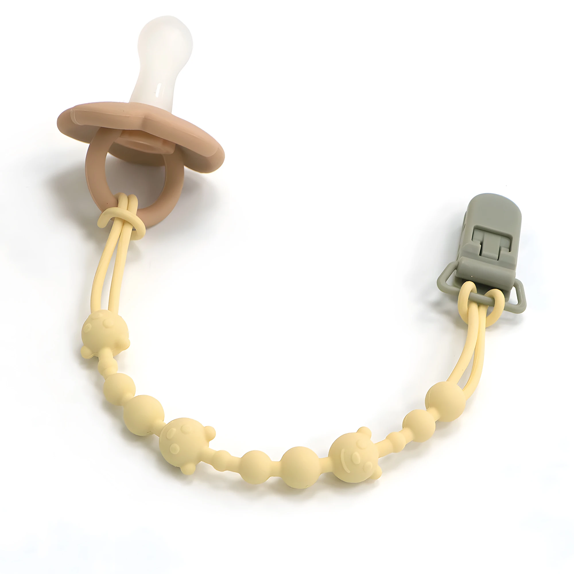 Beruhigender Schnuller mit Anti-Verlust-Kette für Kinderwagen, Baby-Silikon-Schnullerclip, Beißspielzeug, Anti-Verlust-Band – Detail 12