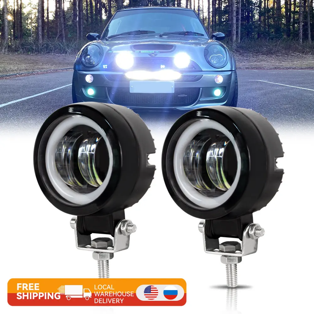 2PCS Motorbike Driving Spot Light Fog Lamp Angel Eye Motorcycle