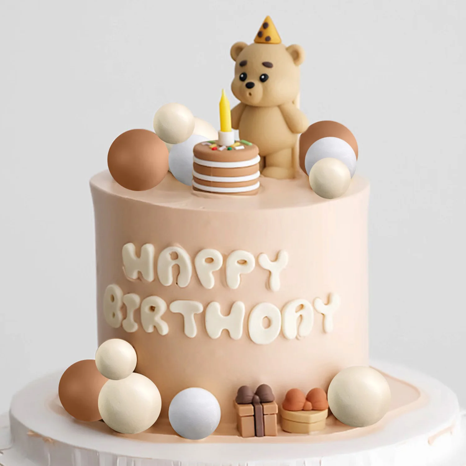 16PCS Mini Bear Cake Decorations Cute Bear Layer Cake Bow Gift Box Ball Cake Toppers Baby Shower Birthday Party Bear Theme Cake Topper Cake Decorations Cake Toppers