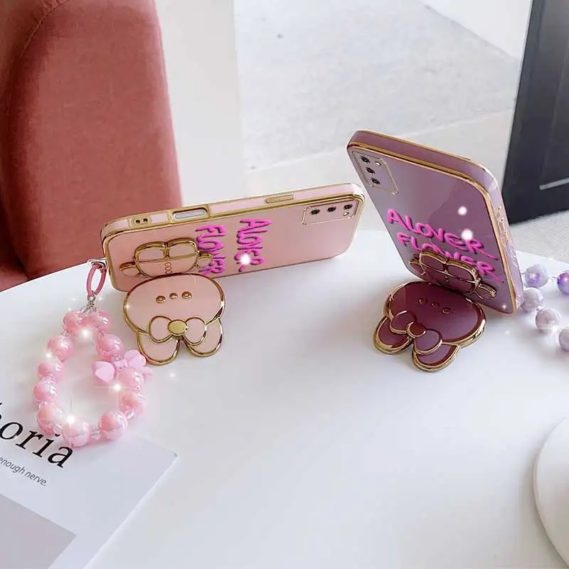Charming Floral Phone Accessory Set: Case, Lanyard & Rabbit Stand