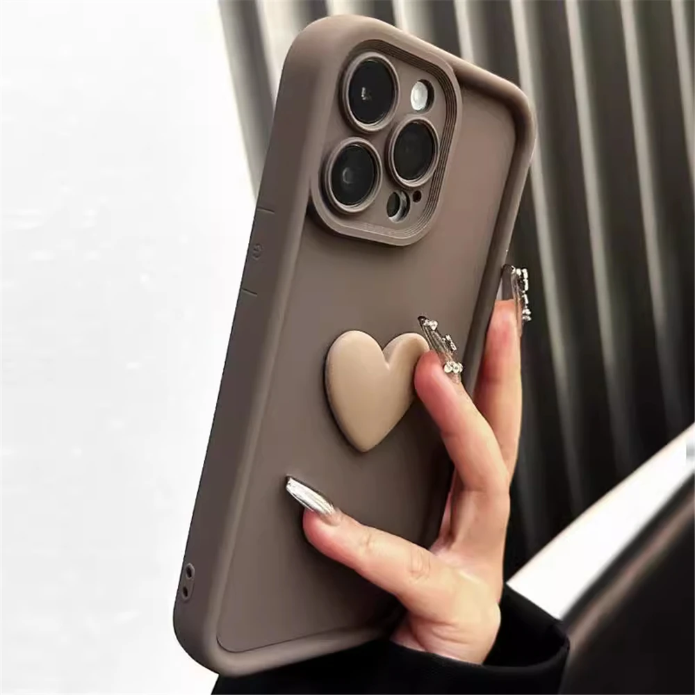 Cute 3D Love Heart Silicone Phone Case with Lanyard and Candy Colors