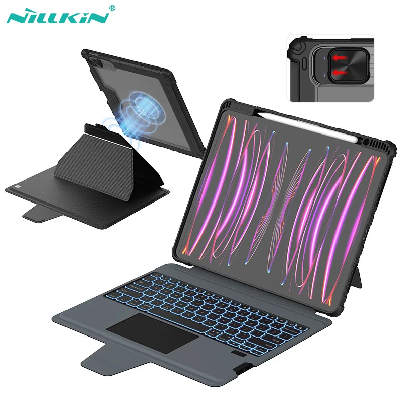 Nillkin 렌즈 보호 12.9 매직 키보드 케이스, 아이패드 프로 11, 마그네틱 분리형 백라이트 키보드 커버