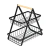 2 Tier Fruit Basket,Portable Fruit Bowle Basket for Kitchen Organizer Storage Detachable Metal Rectangle Basket with Wood Handle 5