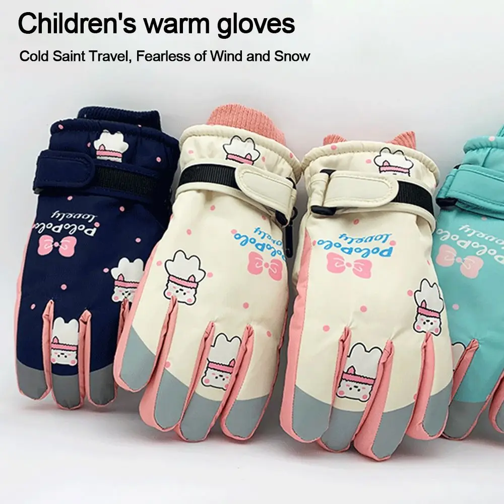 Windproof Children Skiing Gloves Snow Snowboard Thicken Warm Kids Skiing Gloves Waterproof Baby Girls Kids Cycling Gloves women men kid winter skiing gloves thicken warm velvet cycling gloves waterproof windproof thick riding gloves