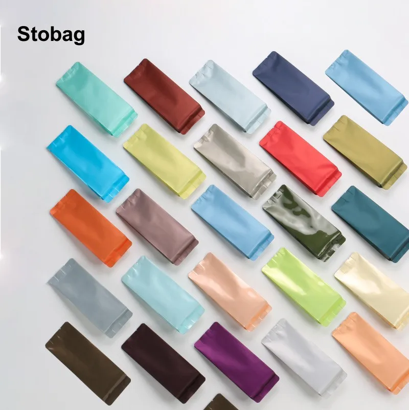 

StoBag 50pcs Colorful Aluminum Foil Packaging Bag Long Small Plastic Sealing for Coffee Tea Powder Storage Pouches Portable