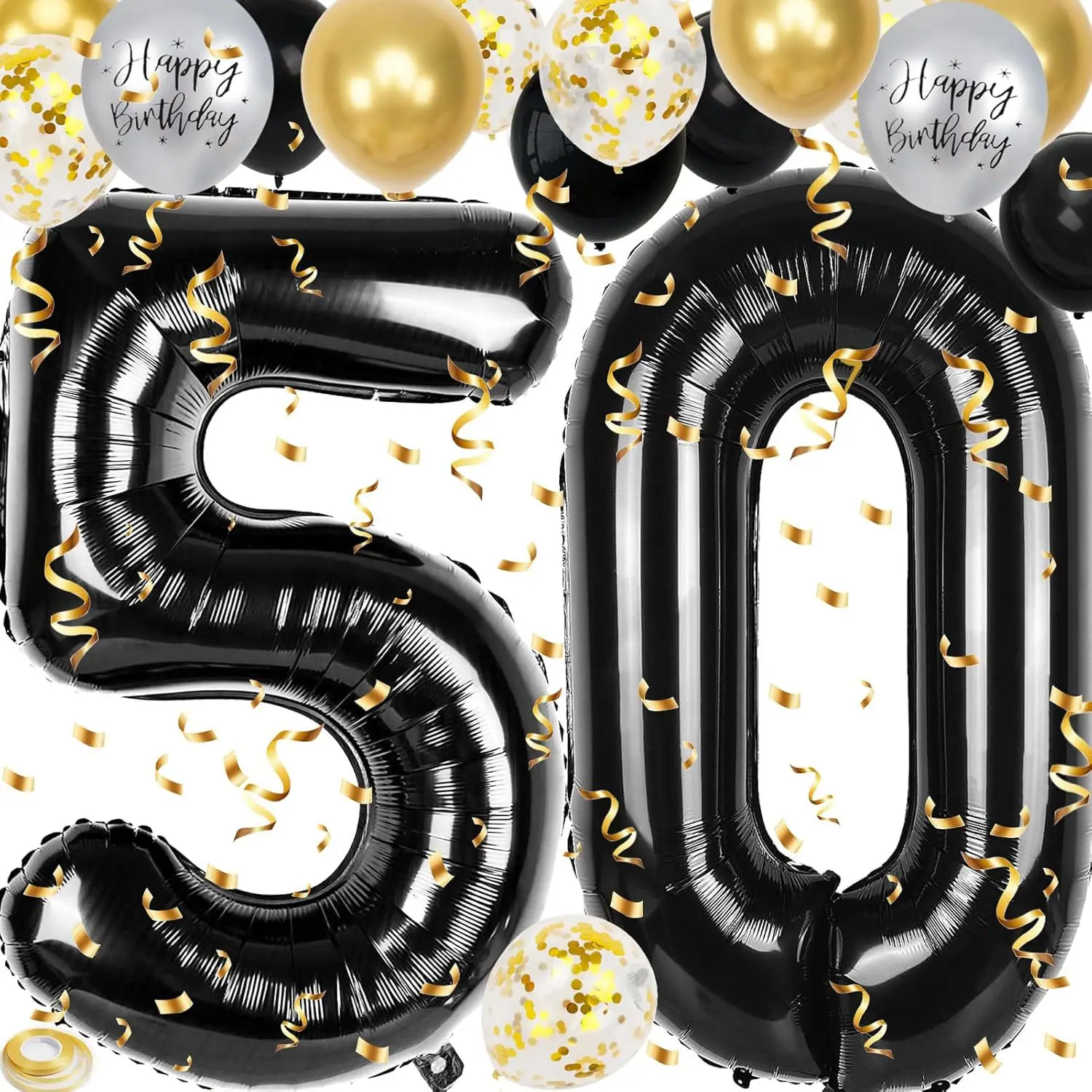 40 Zoll Schwarze Große Zahlen 16/18/21/30/40/50/60 Jahre Set mit Glitzer-Latexballons für Erwachsene Männer Geburtstagsdekoration – Detail 22
