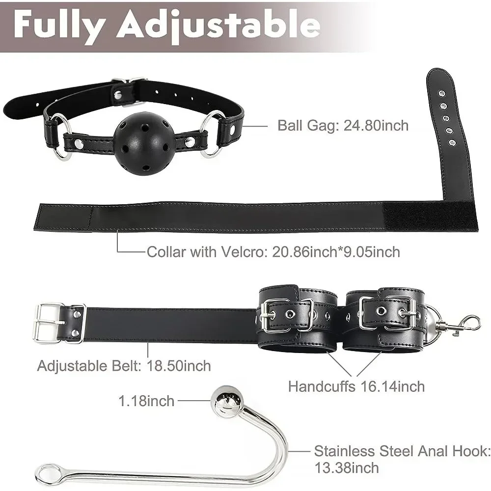 SM Adult Sex Toy Backhand Binding Apertural Plug Anal Hook Bondage Toys Bdsm Kit Slave Bondage Handcuff Couple Bundle Game 18+_voghion.com