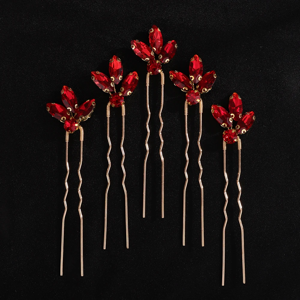 5Pcs Red Silver Rhinestone Bridal Hair Pins Handmade Headpiece for Women Green Blue Wedding Accessories Headdress Party Tiaras bridal hair accessories hair accessories