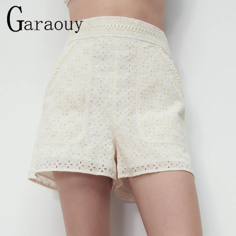 Garaouy pantalones cortos de encaje para mujer, Shorts holgados cintura alta, informales, con patrones florales, decoración bordada, 2022| | - AliExpress
