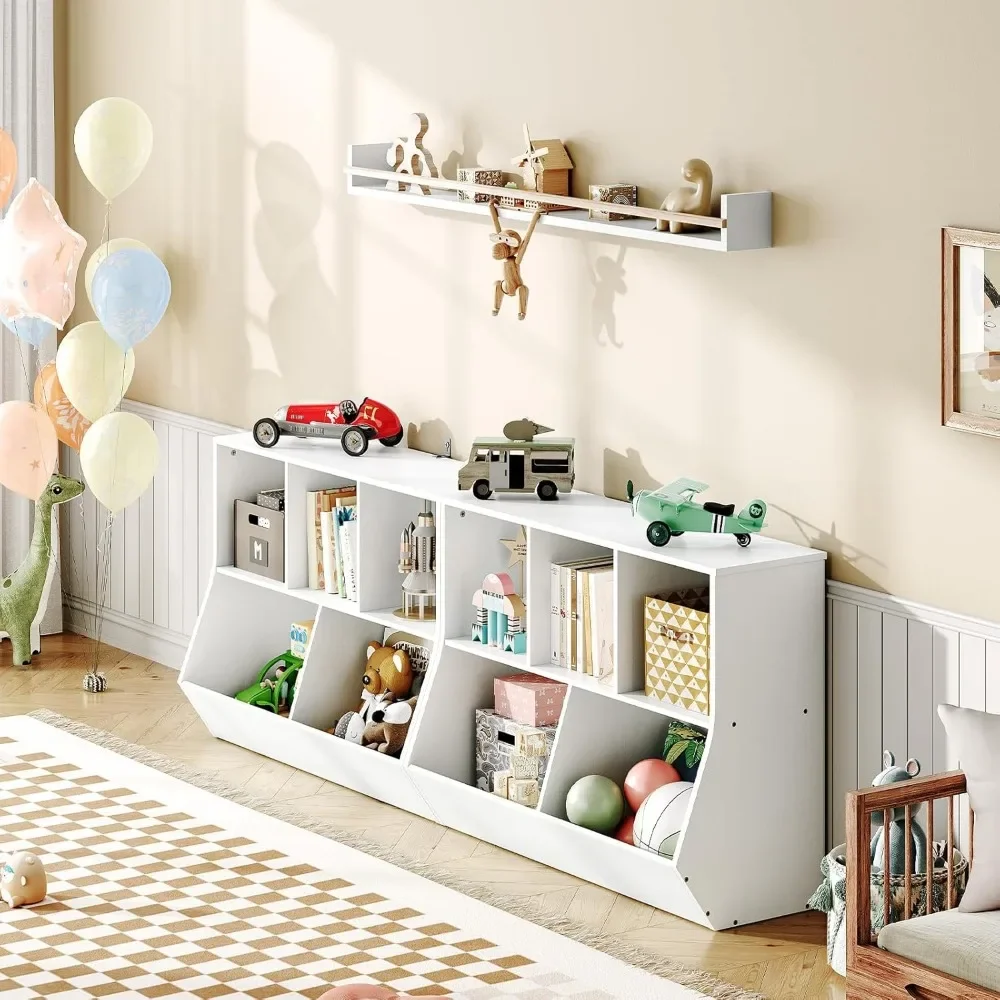 Kids Bookshelf, Bookcase Footboard, Toy Storage Cubby, Children's Toy Shelf, 35.4" L Toy Storage Cabinet, Fit for Children's 4
