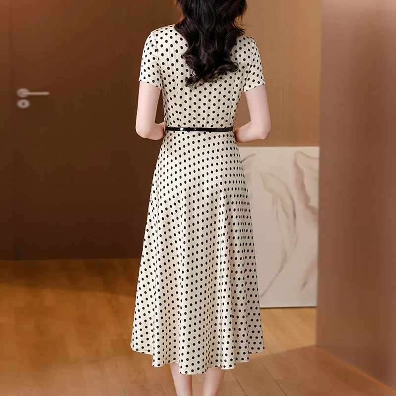 2025 Women Dot Solid Satin Vintage Luxury Bodycon...