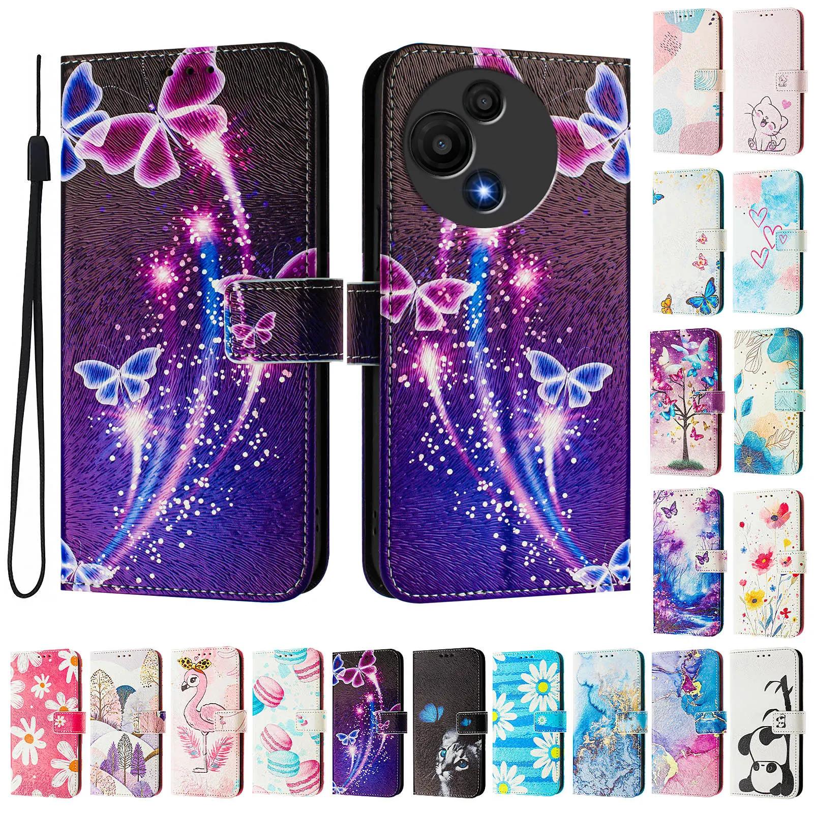 Stylish Flip Leather Wallet Phone Case with Colorful Painted Pattern
