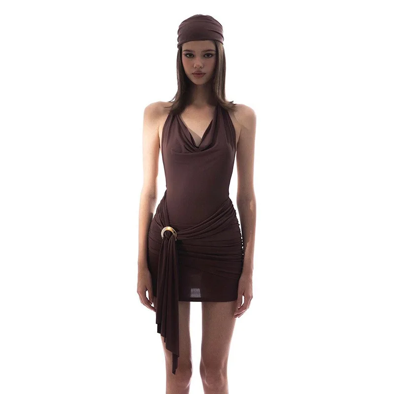 

Женское мини-платье со шнуровкой SKMY, Элегантное летнее облегающее короткое платье с лямкой на шее, открытыми плечами и открытой спиной, 2023