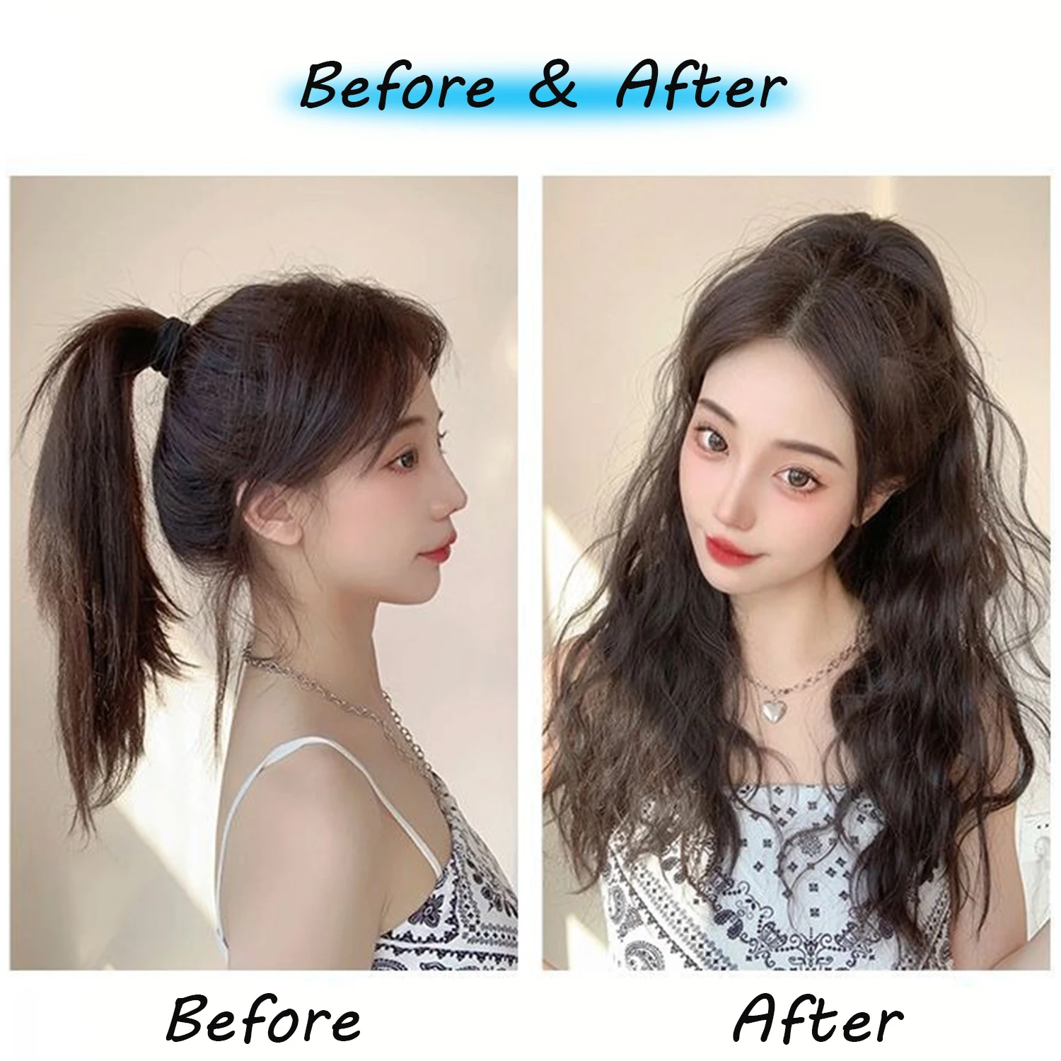 Curly Wave Synthetic Ponytail Hair Extensions with Short Claw Clips - Perfect for Daily Parties and Easy to Wear