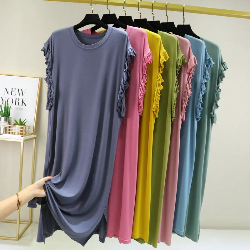 

Ночная рубашка Fdfklak женская из модала, мягкая Повседневная Ночная сорочка без рукавов, свободная пикантная Домашняя одежда, на лето