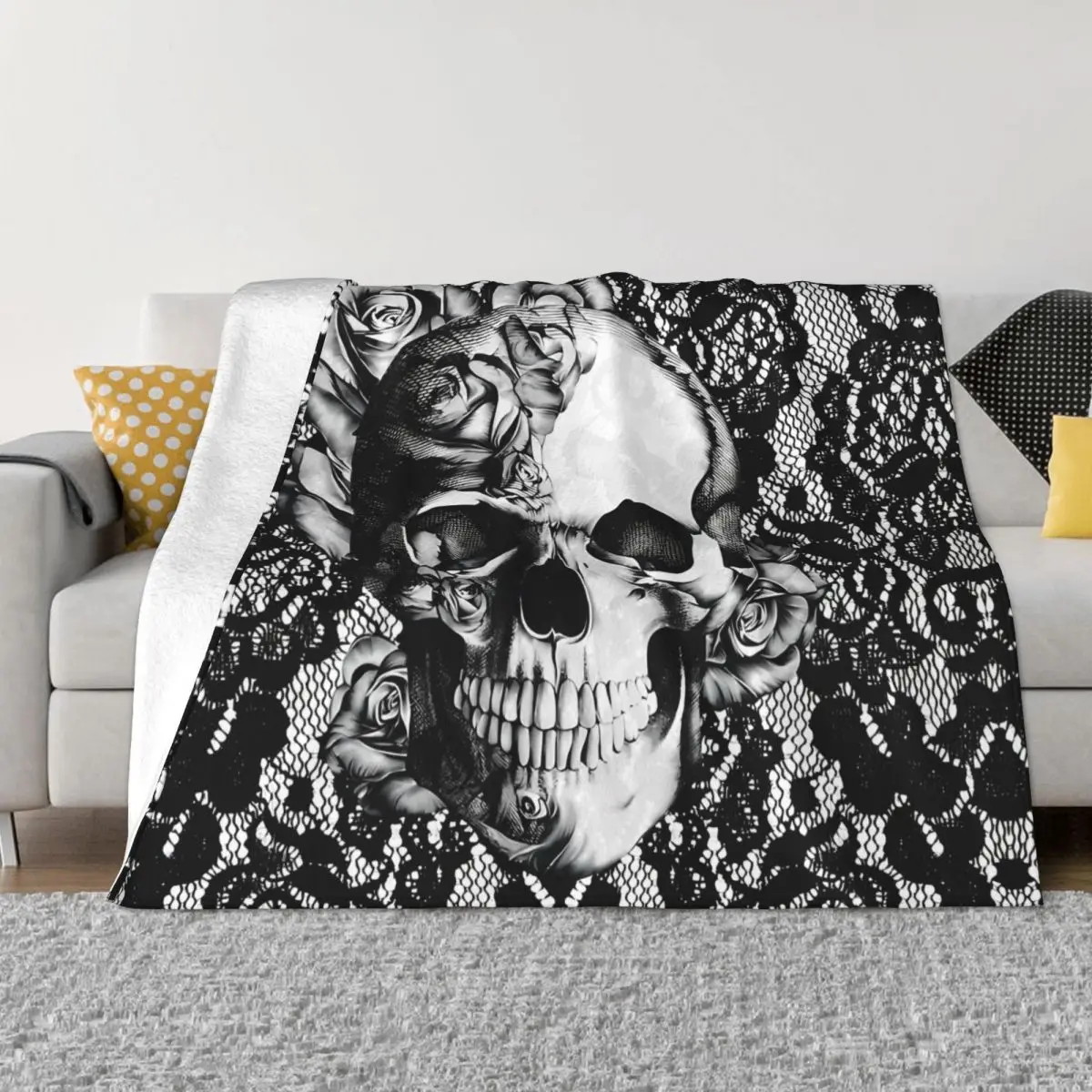 

Gothic Lace Skull Portable Warm Throw Blankets for Bedding Travel