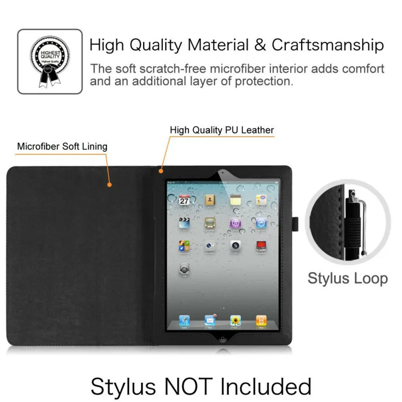 para Ipad Case Foilo Suporte Capa de Couro do Plutônio para Ipad A1458 A1459 A1460 Tablet Funda Cases A1403 A1430 A1416 A1395 A1396 - Imagem 3