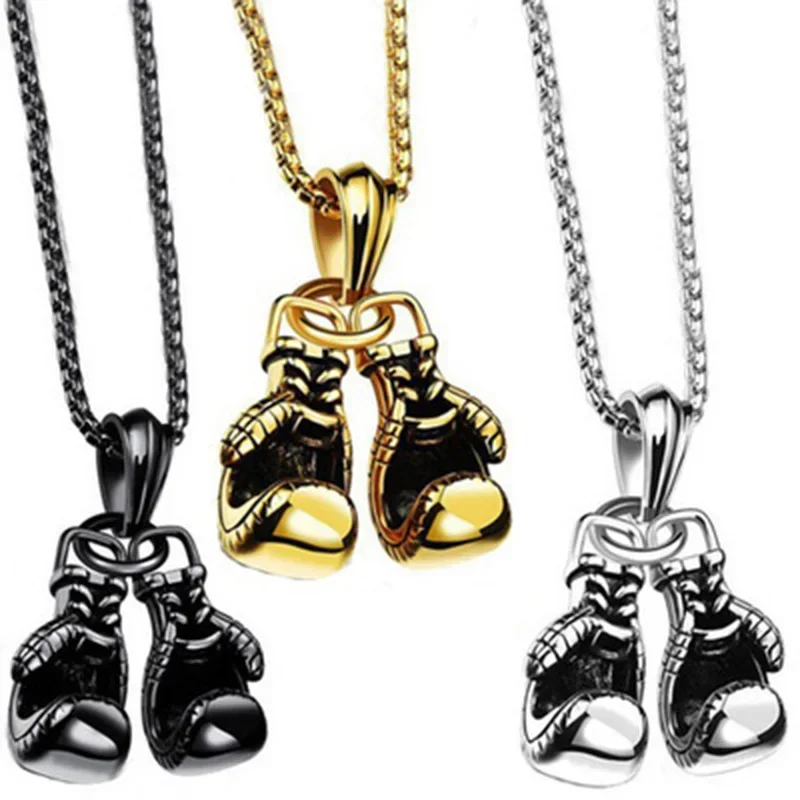 

2023 new vintage fitness boxing gloves titanium steel necklace punk pendant car suspension pendant decoration