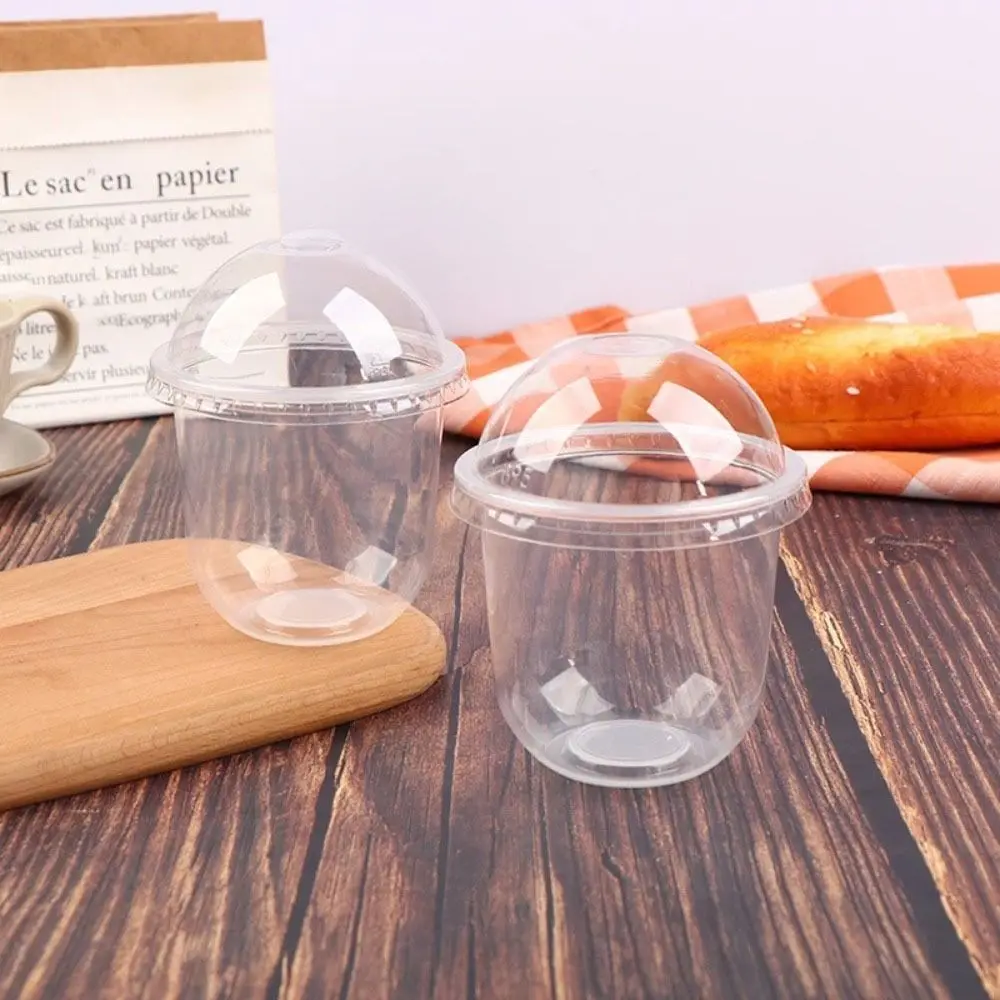 50pcs 250/360/500ML Disposable Cake Cup U Shaped Transparent Ice Cream Cup Plastic with Dome Lid Dessert Business