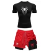 Men's Workout Compression Set Y2K Spider Printed Gym Tshirts Breathable Running Shorts Quick Dry Sports Rash Guard Sportwear Set 4