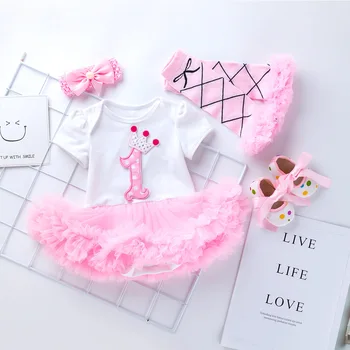 Toddler Baby Girls Romper Dress Sets Letter Printing Clothes Newborn Short Sleeved Tutu Dresses Birthday Festival Outfits