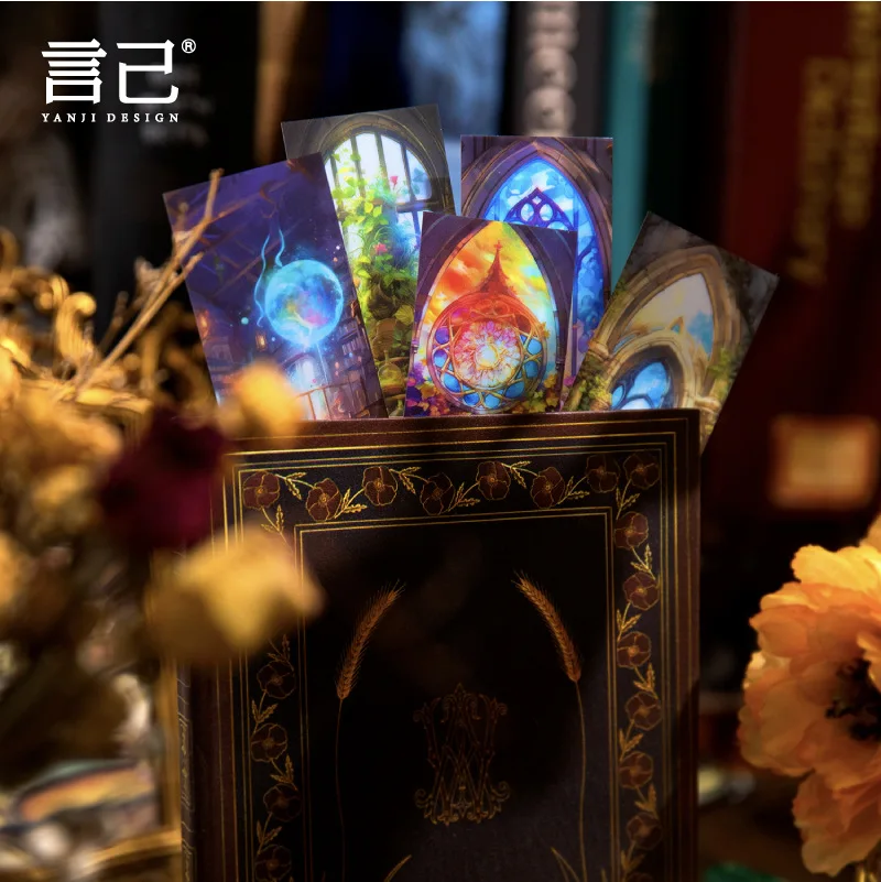 Fantasy Scene boxed bookmark PET Vintage hand curtain decorated card reading book holder Scrapbooking accessories 8 pcs