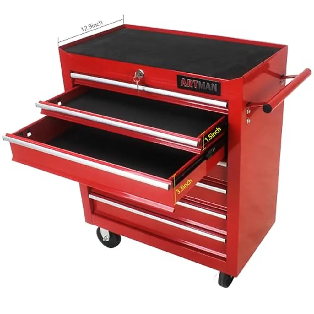 7-Drawer Tool Chest with Wheels and Lock Heavy Duty Steel Storage Cabinet Organizer Cart Workshop Garage Warehouse Organization 4