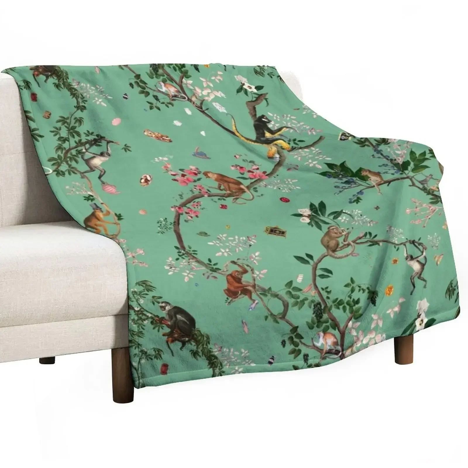 

Monkey World Green Throw Blanket Beach Polar Blankets