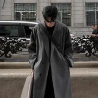 Autumn New Coats Loose Mid Length Over Knee Thin Windbreaker Handsome Shoulder Padded Suit Jacket for Men Trench Coat 2