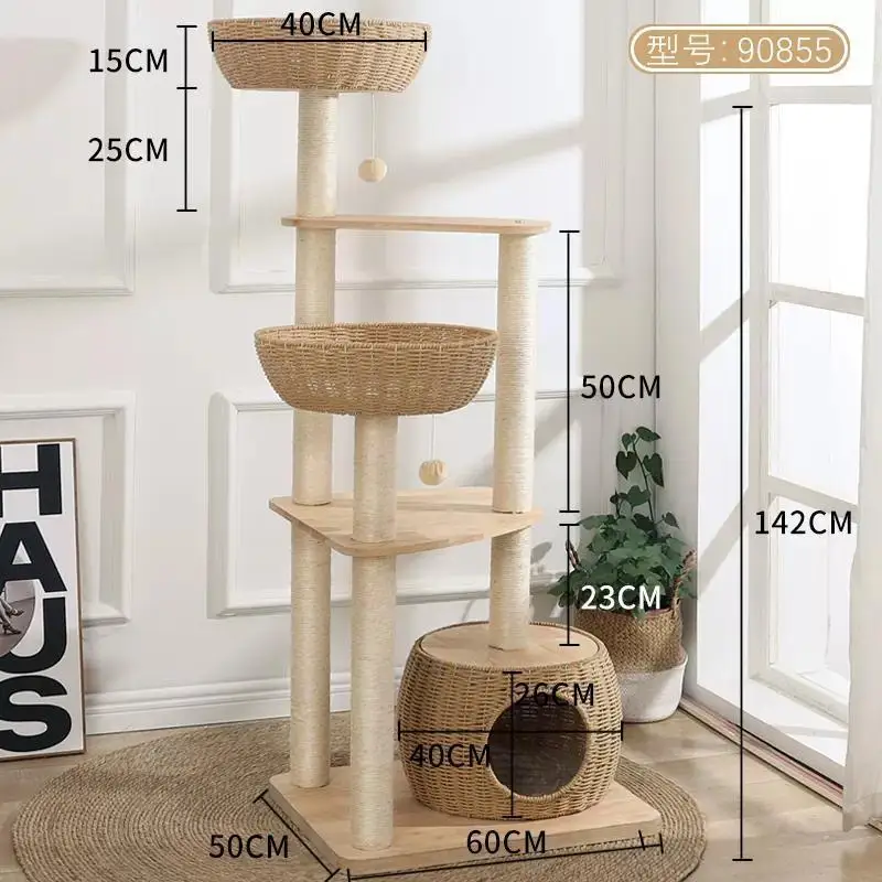 thumbnail image 1 of Marco de escalada para gatos de estilo japonés, postes de sisal resistentes al desgaste, nido para gatos con múltiples cestas, muebles multifuncionales para gatos, juguete para mascotas, 1 of 5