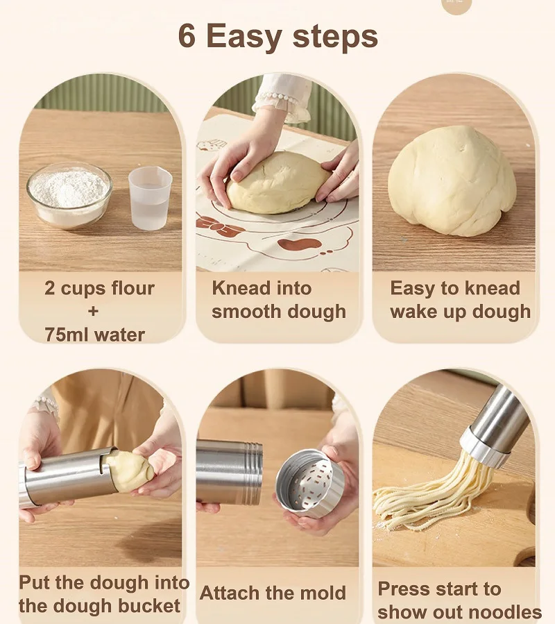 50W Home Noodle Machine Wireless Handheld Electric Noodle Gun Machine Portable Automatic Dough Pressing 4/6 Molds