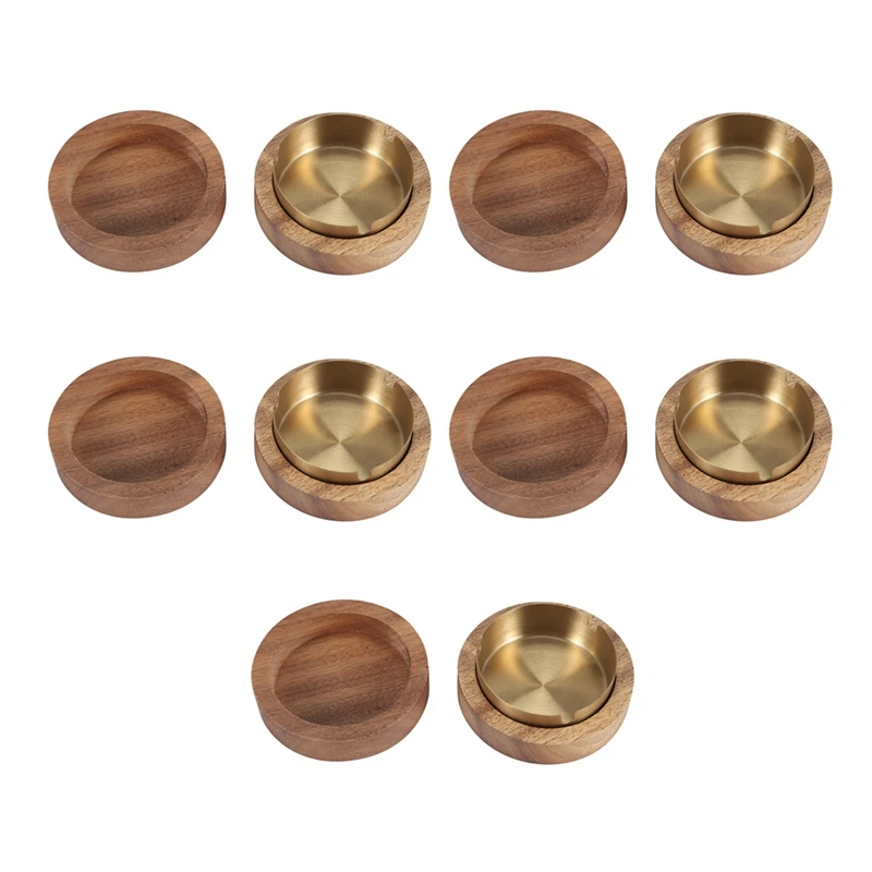 

5X Walnut Ashtray With Lids Windproof Wooden Ashtray Portable Ash Holder For Smokers Desktop Office,Men's Gift(Gold)